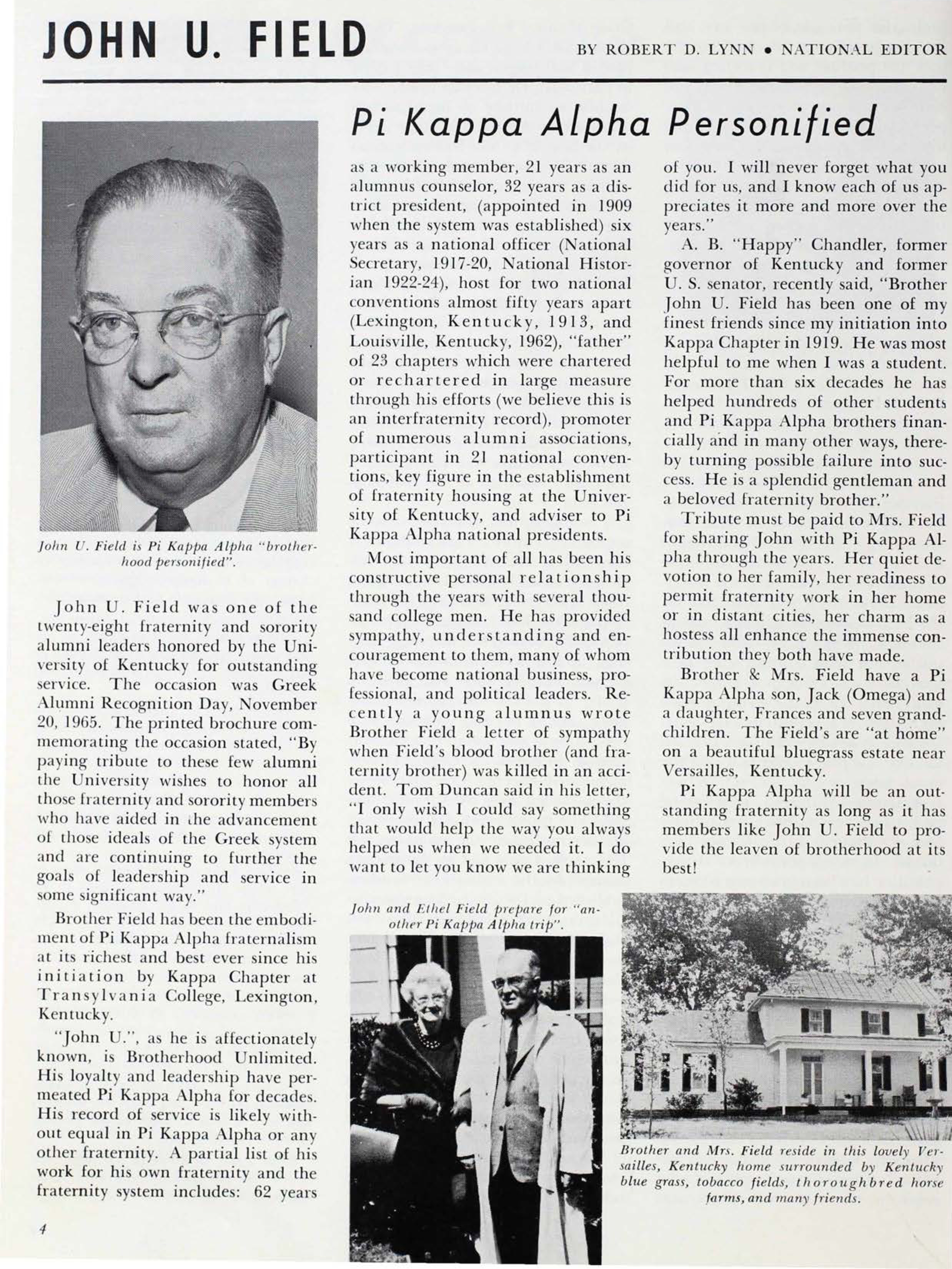 John U. Field Pi Kappa Alpha Personified